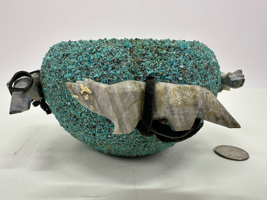 Vintage Native American Zuni Turquoise Fetish Pot 6'W X 3.25'H [Photo 6]