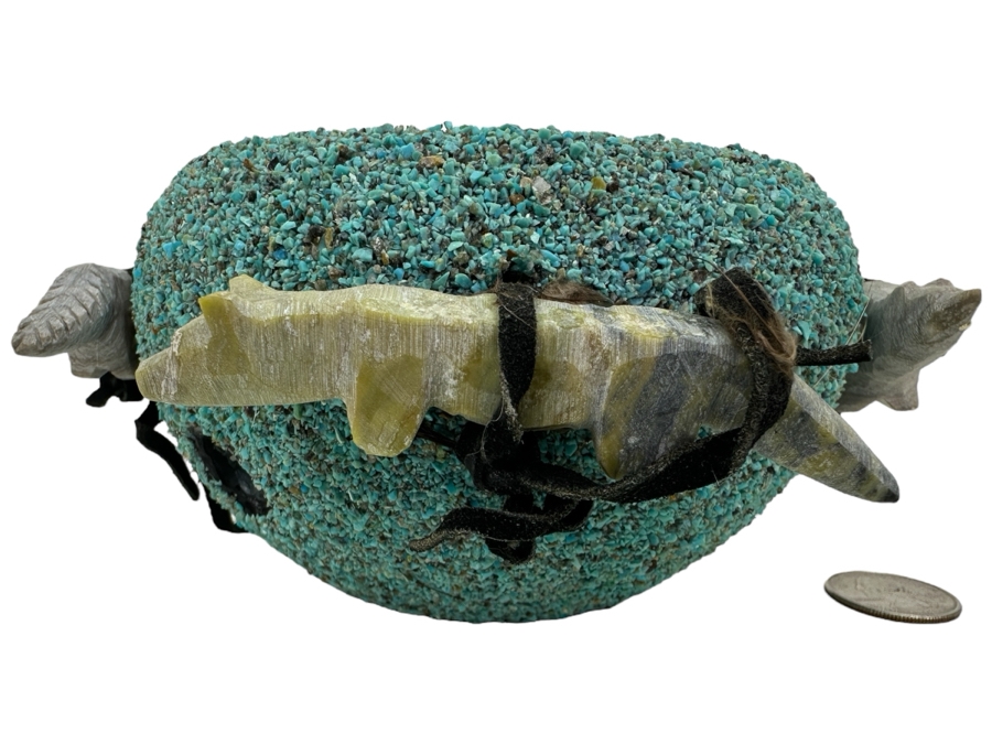 Vintage Native American Zuni Turquoise Fetish Pot 6'W X 3.25'H [Photo 1]