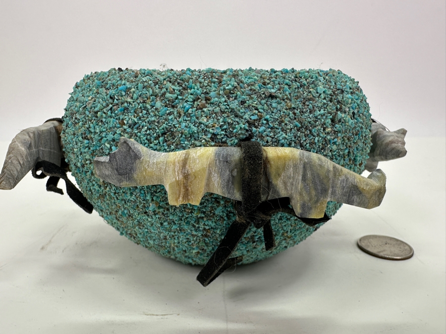 Vintage Native American Zuni Turquoise Fetish Pot 6'W X 3.25'H [Photo 8]