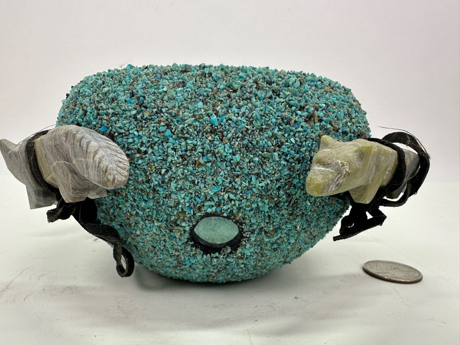 Vintage Native American Zuni Turquoise Fetish Pot 6'W X 3.25'H [Photo 2]