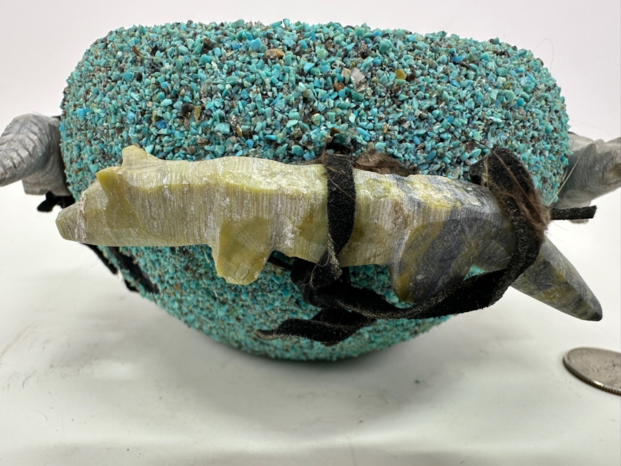 Vintage Native American Zuni Turquoise Fetish Pot 6'W X 3.25'H [Photo 5]