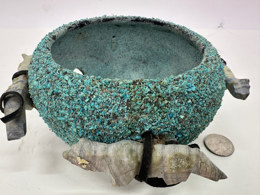 Vintage Native American Zuni Turquoise Fetish Pot 6'W X 3.25'H [Photo 7]