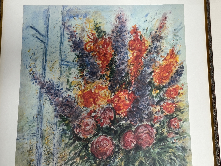 Marc Chagall (1887-1985, Russia) Limited Edition Facsimile Signed Print Titled 'Bouquet With Bowl Of Cherries' Numbered 212 Of 500 21'W X 31'H Framed 36'W X 45'H [Photo 7]