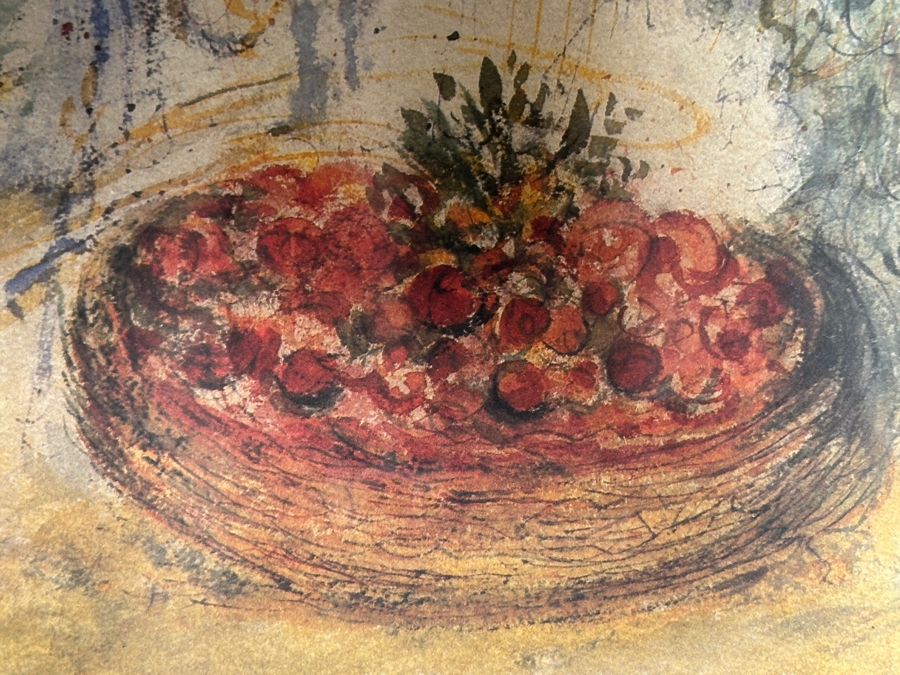 Marc Chagall (1887-1985, Russia) Limited Edition Facsimile Signed Print Titled 'Bouquet With Bowl Of Cherries' Numbered 212 Of 500 21'W X 31'H Framed 36'W X 45'H [Photo 5]