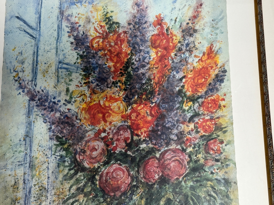 Marc Chagall (1887-1985, Russia) Limited Edition Facsimile Signed Print Titled 'Bouquet With Bowl Of Cherries' Numbered 212 Of 500 21'W X 31'H Framed 36'W X 45'H [Photo 6]