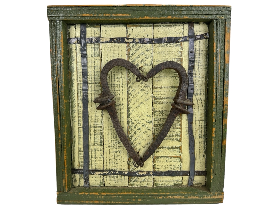 Just Added - Railroad Ties Heart Art Sculpture With Wooden Frame 13 X 15