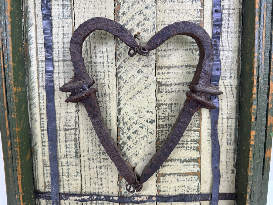 Just Added - Railroad Ties Heart Art Sculpture With Wooden Frame 13 X 15 [Photo 3]