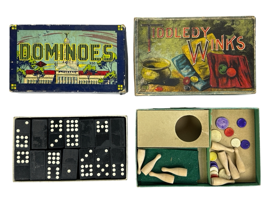 Just Added - Vintage Halsam Wooden Dominoes Game & Vintage Milton Bradley Co Tiddledy Winks Game [Photo 1]