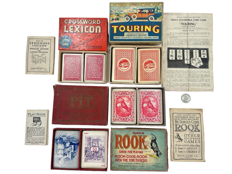 Just Added - Vintage 1920s / 1930s Card Games: Touring Automobile Card Game, Rook, Pit & Crossword Lexicon
