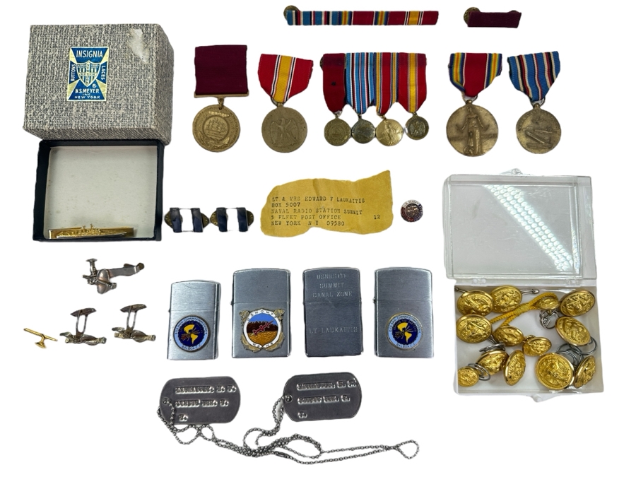 Just Added - Collection Of USN Navy Medals, Buttons, Lighters, Cufflinks - See Photos