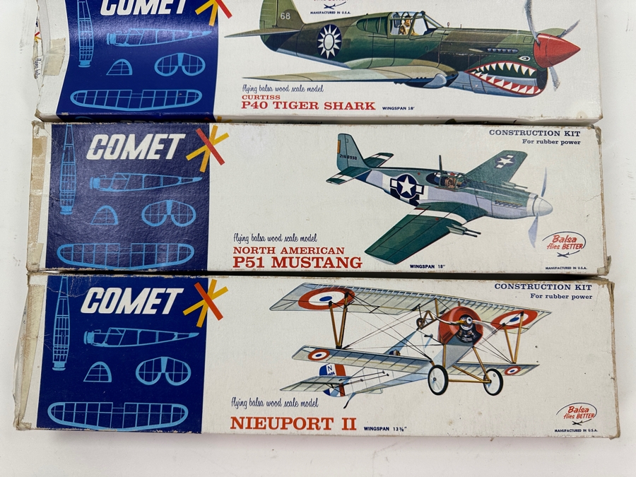 Just Added - Set Of Four Mid-Century Comet Balsa Wood Plane Construction Kits [Photo 3]