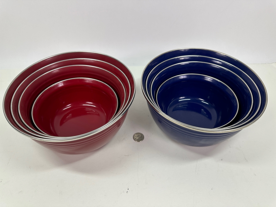 Just Added - Pair Of Fiesta Fiestaware Metal Enamel Nesting Bowls Sets With Plastic Lids 9.5W X 4.5H [Photo 3]