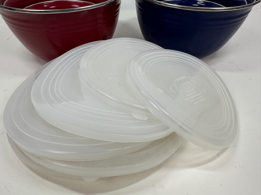 Just Added - Pair Of Fiesta Fiestaware Metal Enamel Nesting Bowls Sets With Plastic Lids 9.5W X 4.5H [Photo 6]