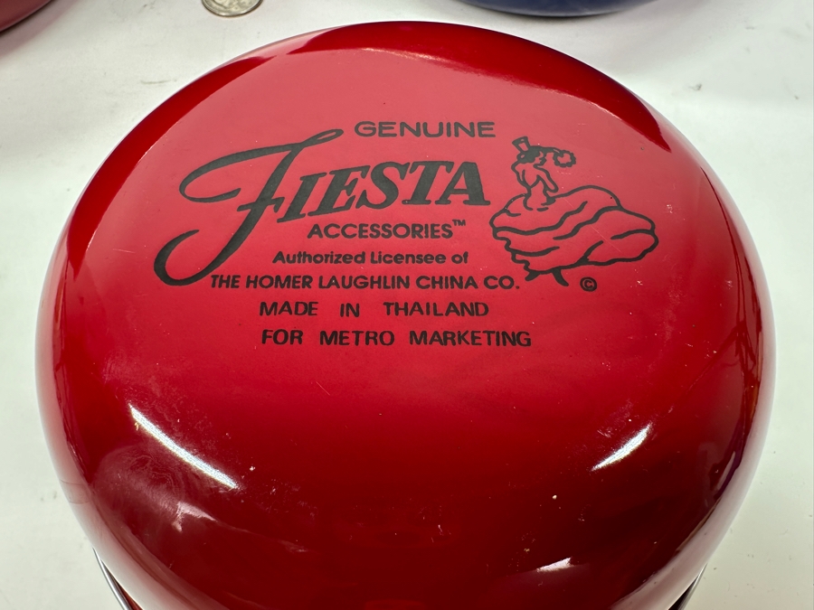 Just Added - Pair Of Fiesta Fiestaware Metal Enamel Nesting Bowls Sets With Plastic Lids 9.5W X 4.5H [Photo 4]