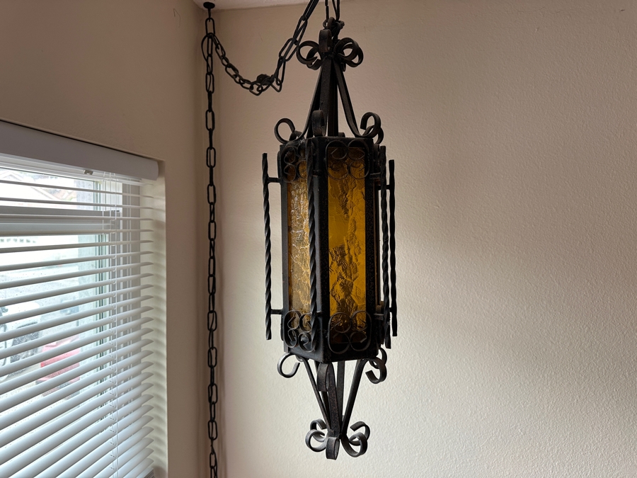 [Updated] Just Added - Pair Of Vintage Mexican Spanish Wrought Iron Hanging Pendants Lanterns Light Fixtures [Photo 13]