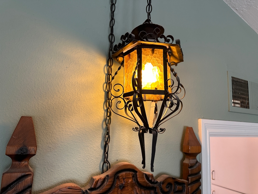 [Updated] Just Added - Pair Of Vintage Mexican Spanish Wrought Iron Hanging Pendants Lanterns Light Fixtures [Photo 4]
