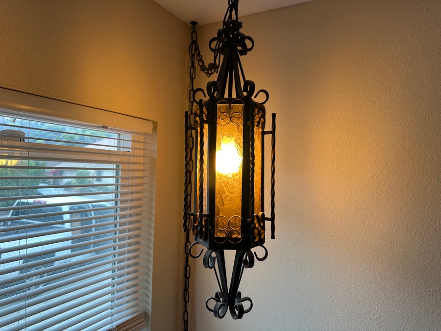 [Updated] Just Added - Pair Of Vintage Mexican Spanish Wrought Iron Hanging Pendants Lanterns Light Fixtures [Photo 10]
