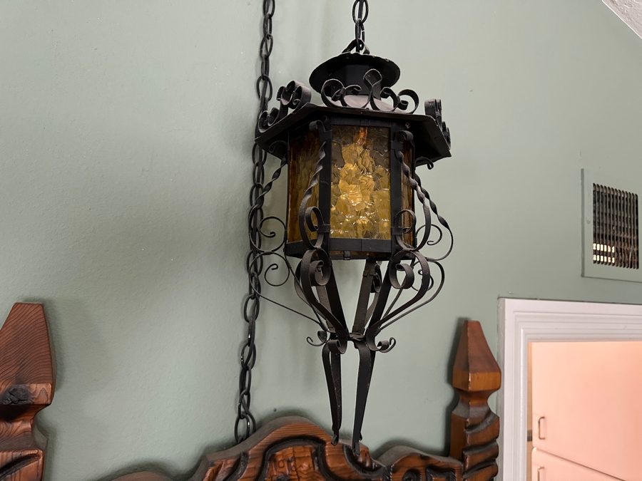 [Updated] Just Added - Pair Of Vintage Mexican Spanish Wrought Iron Hanging Pendants Lanterns Light Fixtures [Photo 6]
