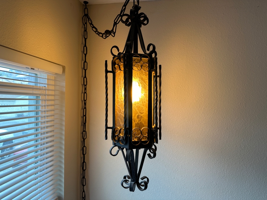 [Updated] Just Added - Pair Of Vintage Mexican Spanish Wrought Iron Hanging Pendants Lanterns Light Fixtures [Photo 9]