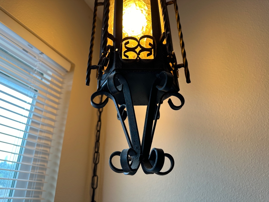 [Updated] Just Added - Pair Of Vintage Mexican Spanish Wrought Iron Hanging Pendants Lanterns Light Fixtures [Photo 12]