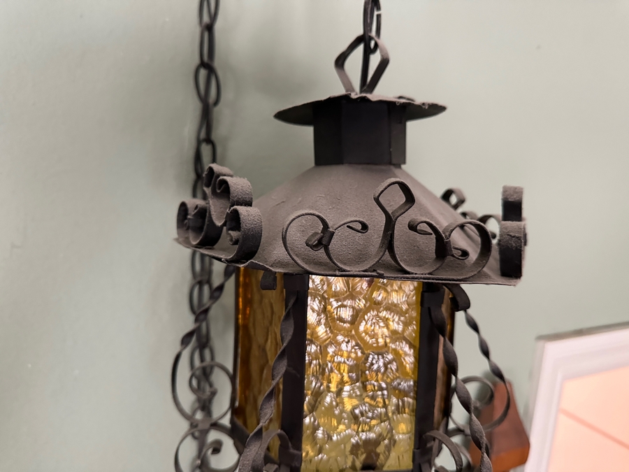 [Updated] Just Added - Pair Of Vintage Mexican Spanish Wrought Iron Hanging Pendants Lanterns Light Fixtures [Photo 8]