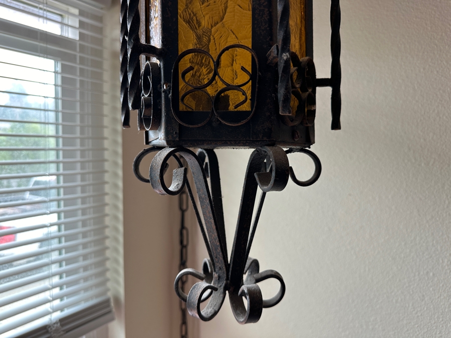 [Updated] Just Added - Pair Of Vintage Mexican Spanish Wrought Iron Hanging Pendants Lanterns Light Fixtures [Photo 14]