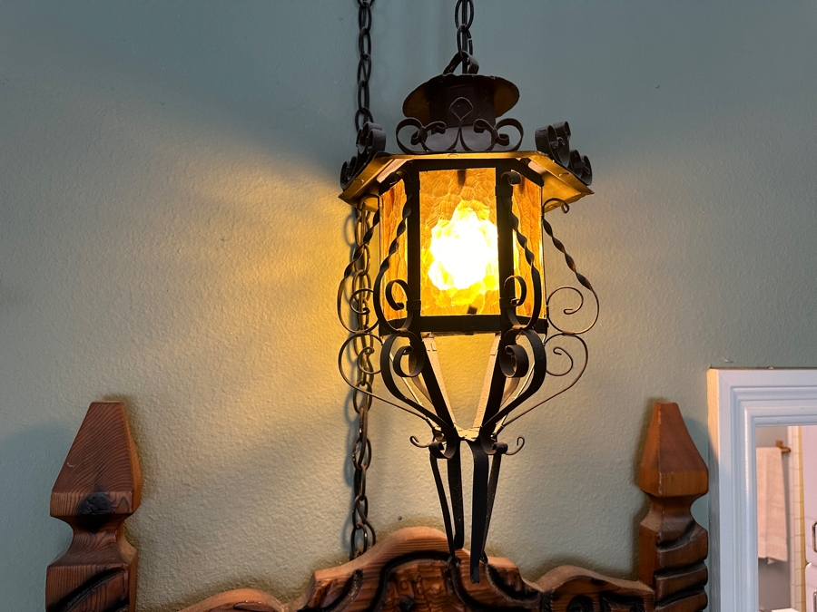 [Updated] Just Added - Pair Of Vintage Mexican Spanish Wrought Iron Hanging Pendants Lanterns Light Fixtures [Photo 5]