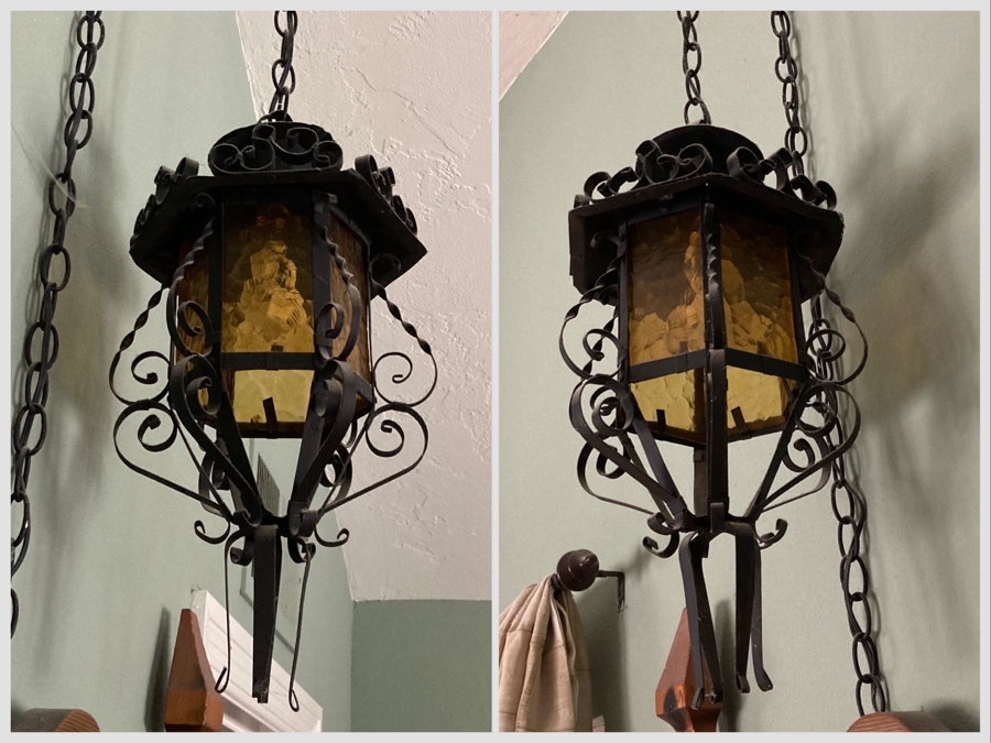 [Updated] Just Added - Pair Of Vintage Mexican Spanish Wrought Iron Hanging Pendants Lanterns Light Fixtures [Photo 15]
