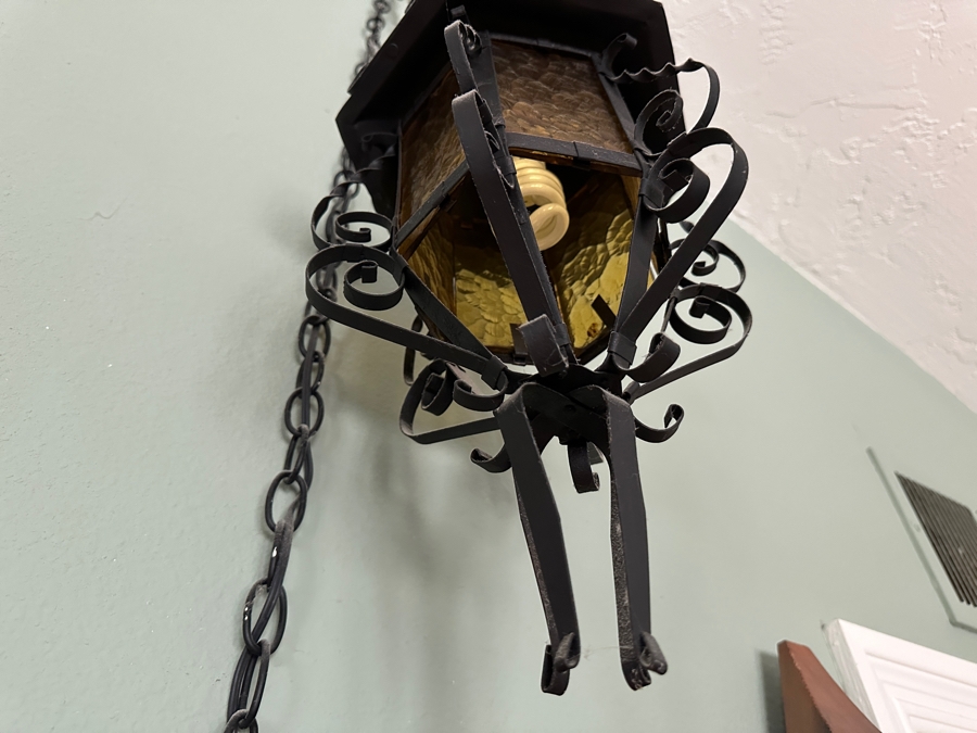 [Updated] Just Added - Pair Of Vintage Mexican Spanish Wrought Iron Hanging Pendants Lanterns Light Fixtures [Photo 7]