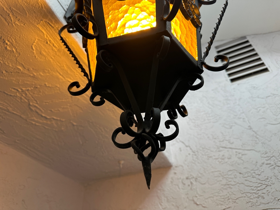 Just Added - Vintage Mexican Spanish Wrought Iron Hanging Pendant Lantern Light Fixture	 [Photo 9]