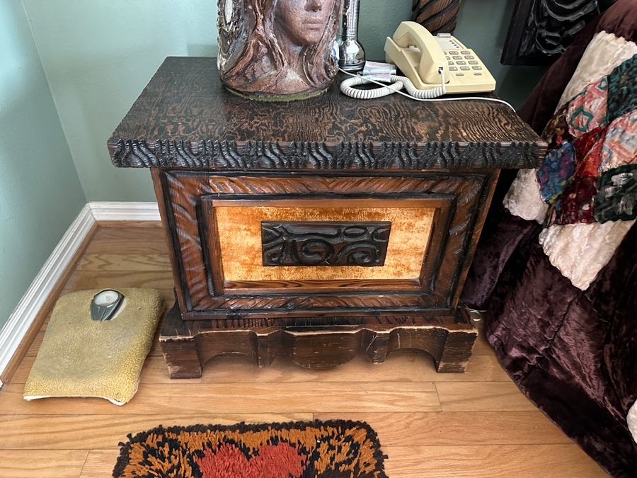 Just Added - Pair Of Vintage Mid-Century South American Carved Wooden Nightstands Cabinets 27W X 17D X 23H [Photo 2]