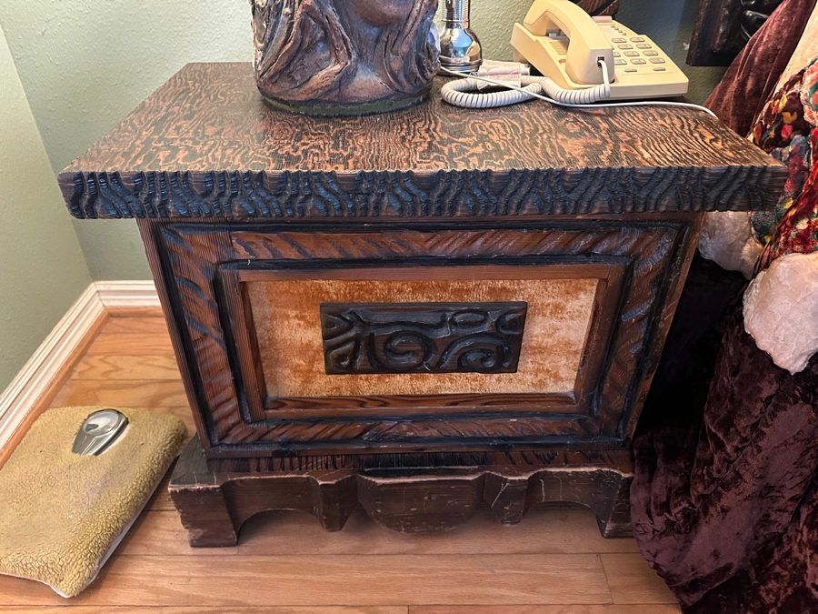 Just Added - Pair Of Vintage Mid-Century South American Carved Wooden Nightstands Cabinets 27W X 17D X 23H [Photo 4]