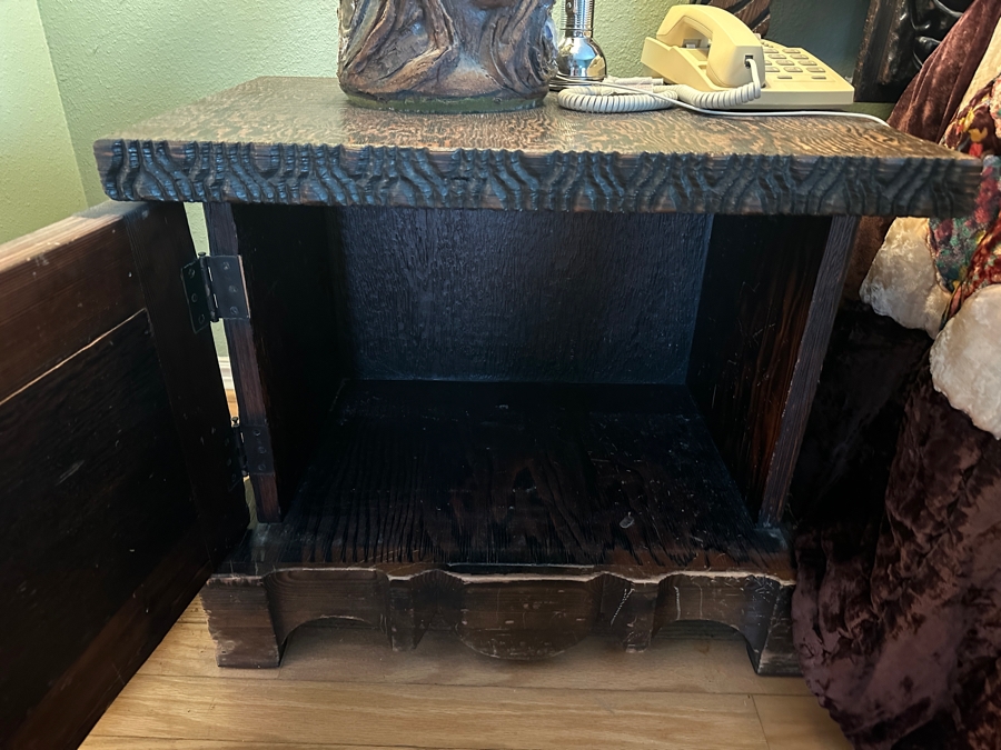 Just Added - Pair Of Vintage Mid-Century South American Carved Wooden Nightstands Cabinets 27W X 17D X 23H [Photo 5]