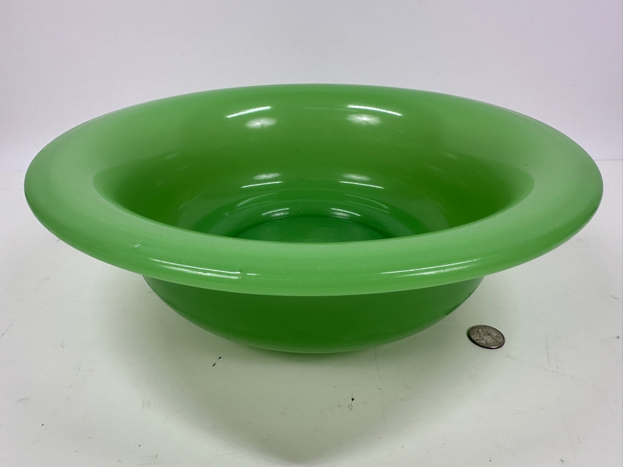 Antique Opaline Glass: Large Green Bowl 14.5W X 4.75H Appraised $650 [Photo 4]