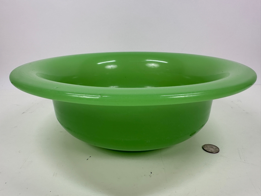 Antique Opaline Glass: Large Green Bowl 14.5W X 4.75H Appraised $650 [Photo 3]