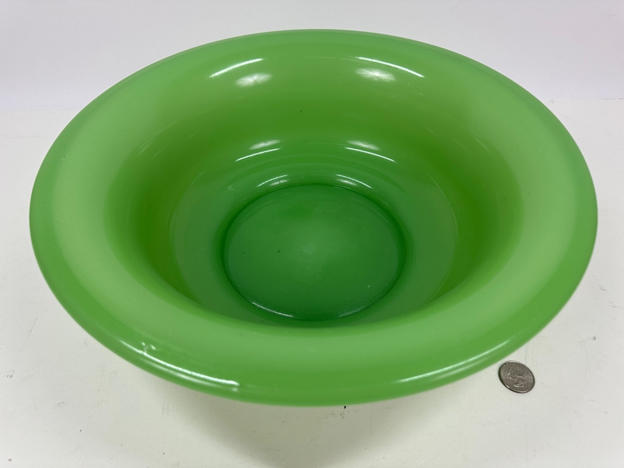 Antique Opaline Glass: Large Green Bowl 14.5W X 4.75H Appraised $650 [Photo 6]