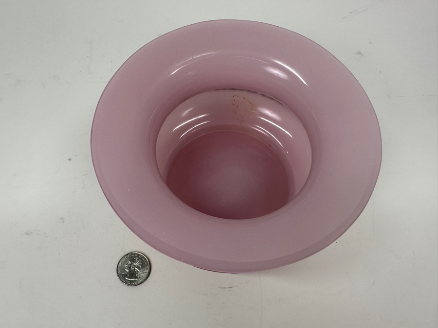 Antique Opaline Glass: Pink Hand Painted Vase 6'W X 3.25'H [Photo 4]