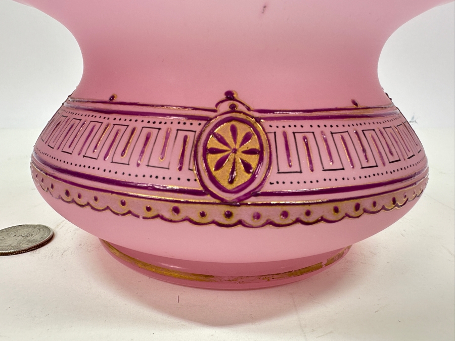 Antique Opaline Glass: Pink Hand Painted Vase 6'W X 3.25'H [Photo 3]