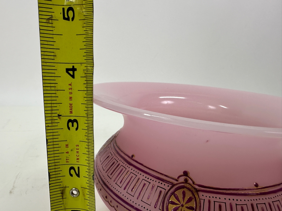 Antique Opaline Glass: Pink Hand Painted Vase 6'W X 3.25'H [Photo 8]