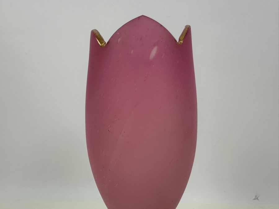 Antique Opaline Glass: Pink Vase With Scallop Top Gold Rim 10.5'H Appraised $40 [Photo 4]