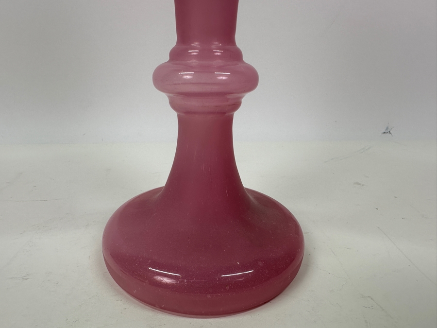 Antique Opaline Glass: Pink Vase With Scallop Top Gold Rim 10.5'H Appraised $40 [Photo 3]