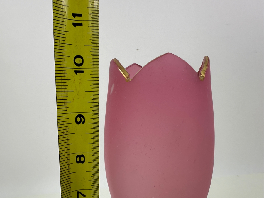 Antique Opaline Glass: Pink Vase With Scallop Top Gold Rim 10.5'H Appraised $40 [Photo 6]