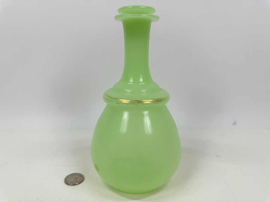 Antique Opaline Glass: Light Green Bottle With Flat Stopper 8'H Appraised $140 [Photo 2]