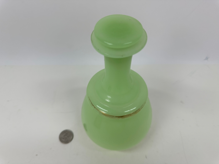 Antique Opaline Glass: Light Green Bottle With Flat Stopper 8'H Appraised $140 [Photo 3]