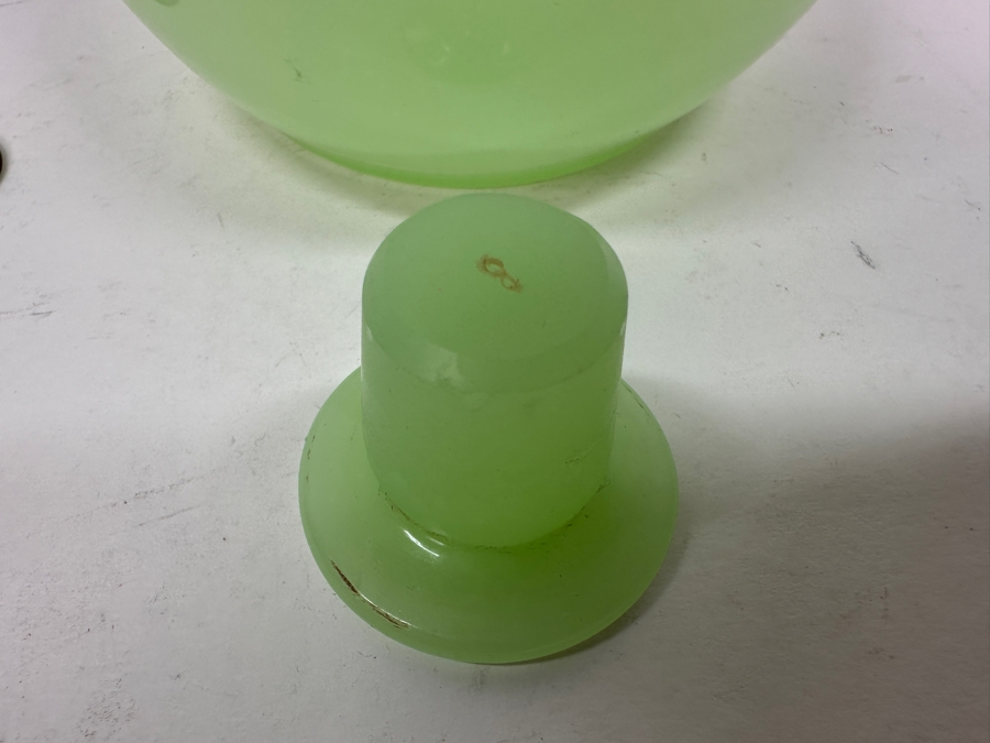 Antique Opaline Glass: Light Green Bottle With Flat Stopper 8'H Appraised $140 [Photo 5]