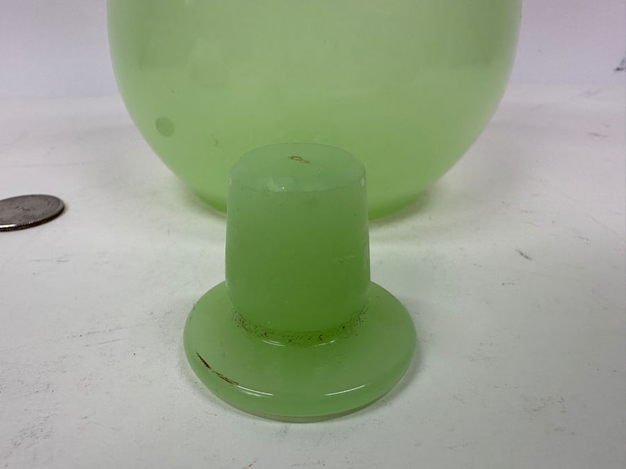 Antique Opaline Glass: Light Green Bottle With Flat Stopper 8'H Appraised $140 [Photo 4]