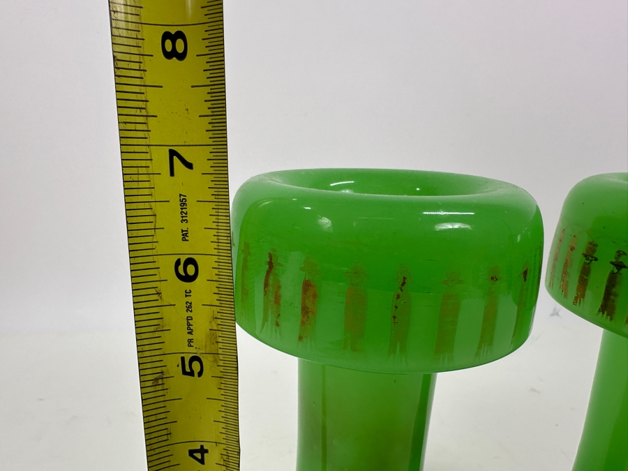 Antique Opaline Glass: Pair Of Apple Green Vases With Gold Accents 6.75'H Appraised $260 [Photo 6]