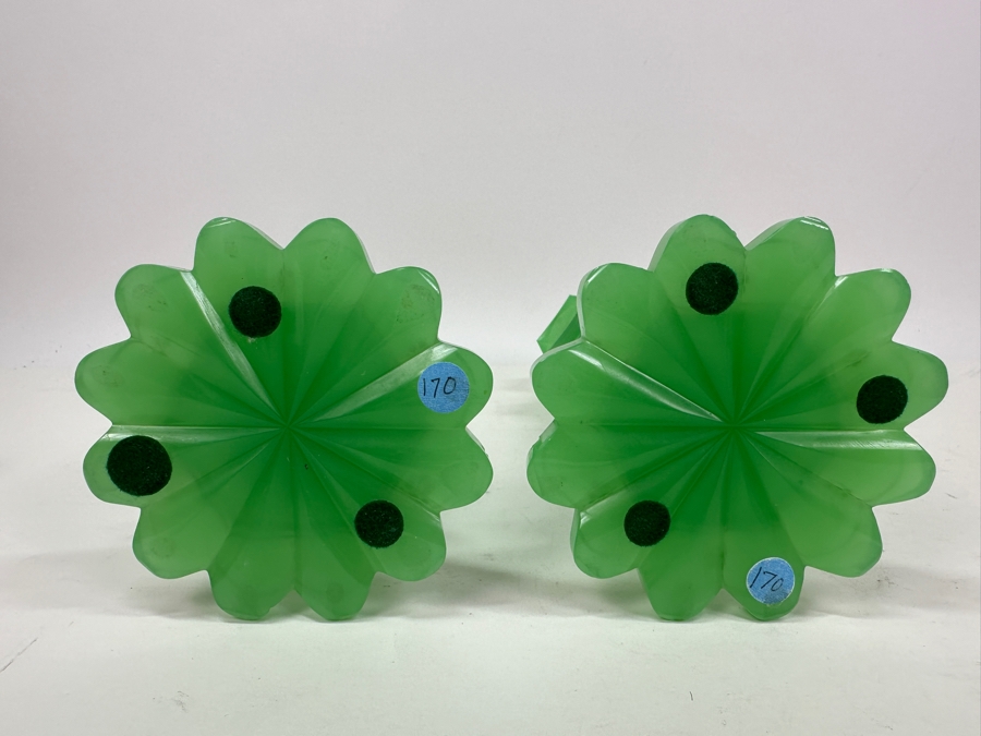 Antique Opaline Glass: Pair Of Biedermeier Green Candlesticks With Gold Accents 9.5'H Appraised $2,500 [Photo 9]