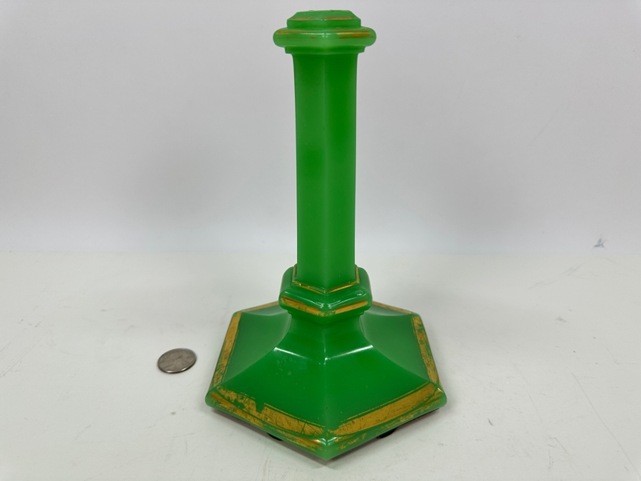 Antique Opaline Glass: Apple Green Candle Holder 8.25'H Appraised $275 [Photo 6]