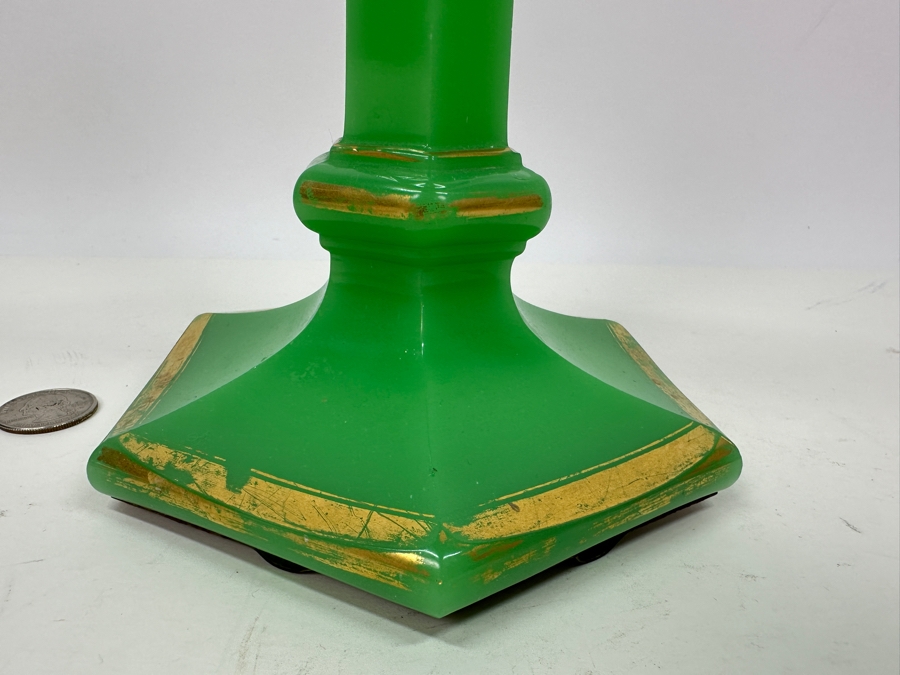 Antique Opaline Glass: Apple Green Candle Holder 8.25'H Appraised $275 [Photo 7]